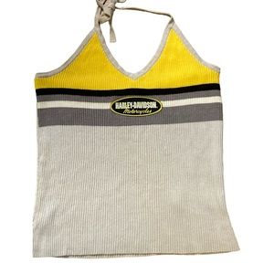 Harley-Davidson Halter Crop Top Women Size M Gray Yellow Black